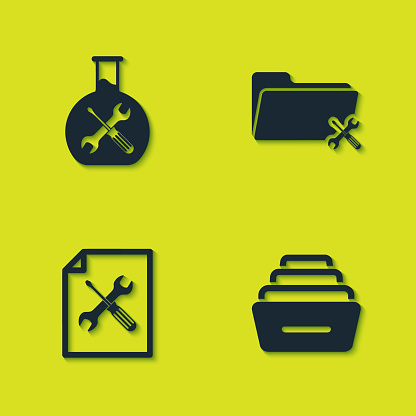 Set Bioengineering service, Drawer with documents, File and Folder icon. Vector.