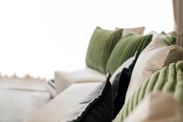 beautiful soft curshion pillow arrange set on white sofa house beautiful interior design ideas background closeup of pillow on sofa in living room daylight home detail natural concept element