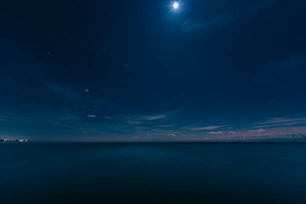 Lake landscape with moon at night