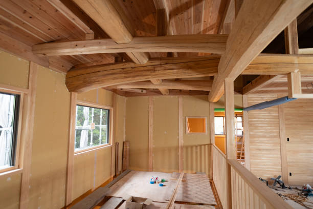 istock Under construction house with log beams 2151539460