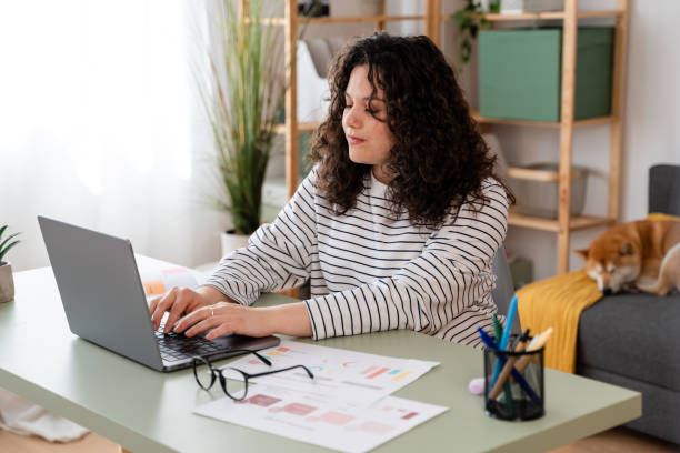 istock Woman working from home with pet dog 2151540228