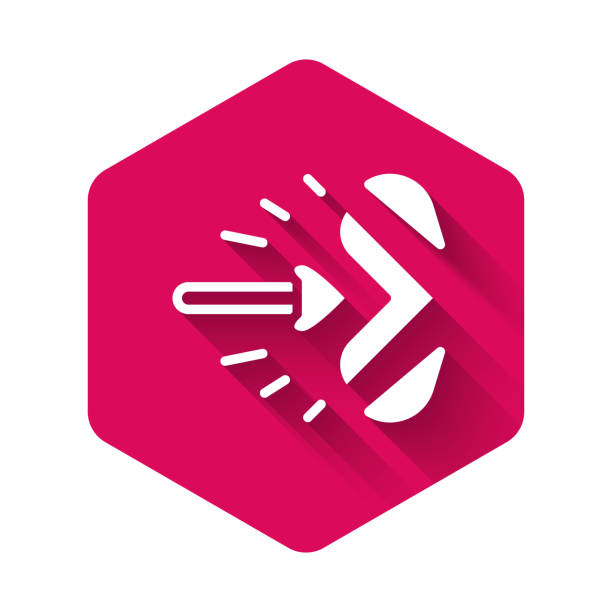 White Magic arrow icon isolated with long shadow background. Pink hexagon button. Vector White Magic arrow icon isolated with long shadow background. Pink hexagon button. Vector. cherokee clip art stock illustrations