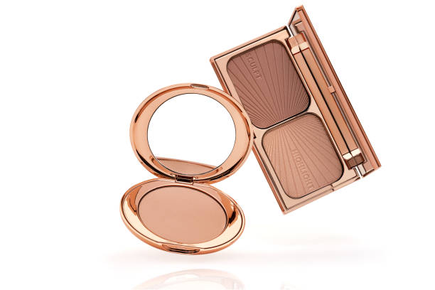 istock Compact make-up powder and Face contouring palette levitation on white background 2151541908