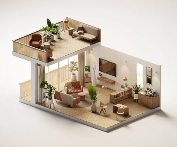 istock Isometric view living room muji style open inside interior architecture 3d rendering 2151546160