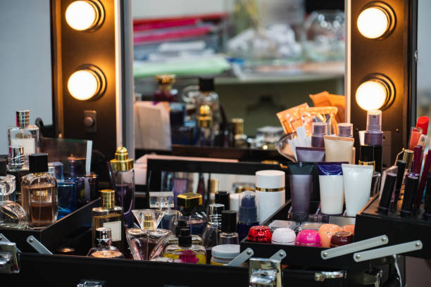istock Mirror with round lamps. Cosmetics for makeup woman. 2151546875
