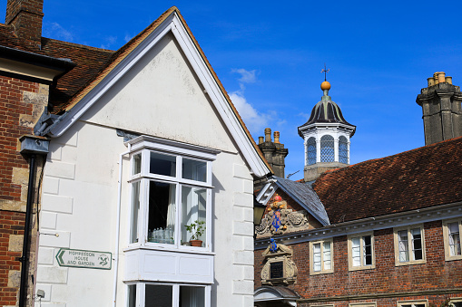Salisbury, England- March 29, 2024:Beautiful historical houses and streets of Salisbury city, Wiltshire. England