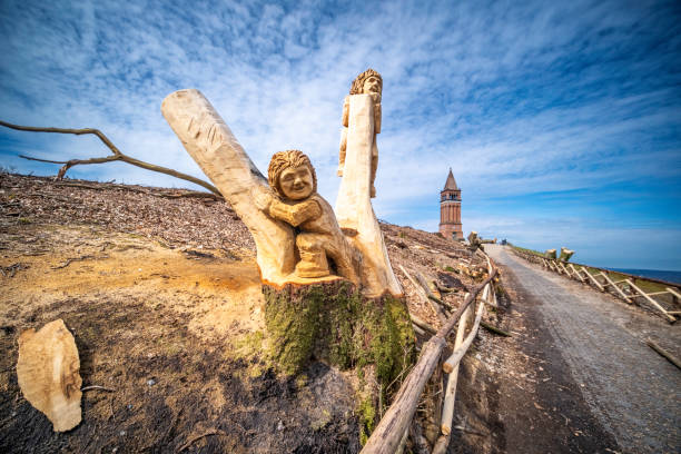 Wood art made of fallen trees on the Danish National monument Himmelbjerget