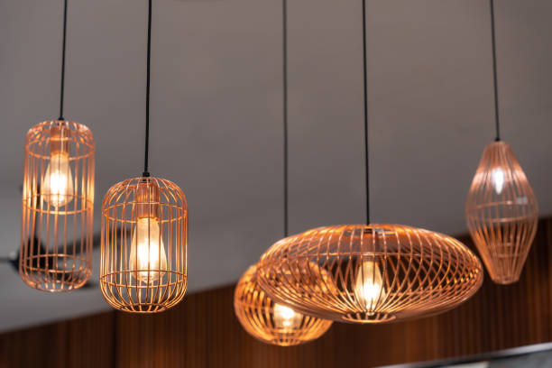 istock Different types of shape pendants light hanging on the ceiling 2151557503