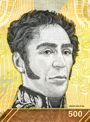 Simon Bolivar (1783 - 1830). Portrait from Venezuela Banknotes. Venezuelan military and political leader