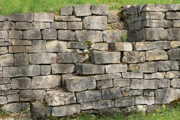 istock Stairs in a dry stone wall lead into a meadow 2151562829