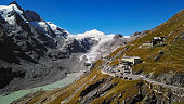 Aerial view of Grossglockner glacier and scenic High Alpine Road, Austria