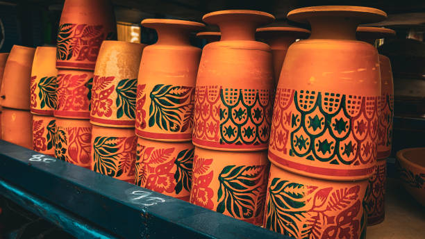 istock Handmade ceramic clay-based earthenware used for drinking and cooking. Realistic clay kitchenware set, various terracotta pots shapes of clay pot materials for sale 2151567984