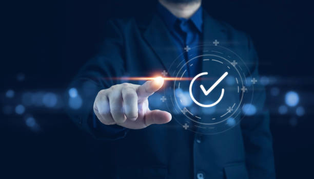 istock service guarantee, Businessman hand showing check mark digital technology icon symbol. Top quality assurance service concept, product performance assurance, and industry-leading ISO certification. 2151569748
