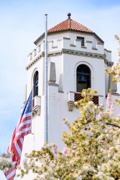 istock Close up of Boise depot with spring flowering tree 2151572162
