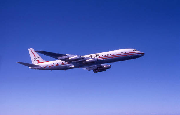 Modern turboprop airplane in flight side view