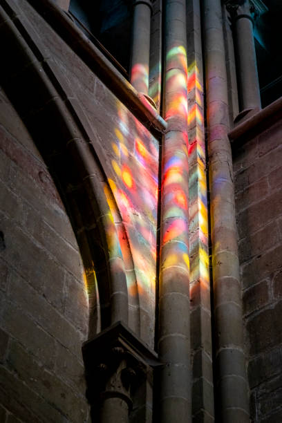 Shot of stained glass windows of the church of Saint Mathurin built in the sixteenth century with a façade rebuilt in 1786, zoom 18/135, 1600 iso, f 5, 1/160 second