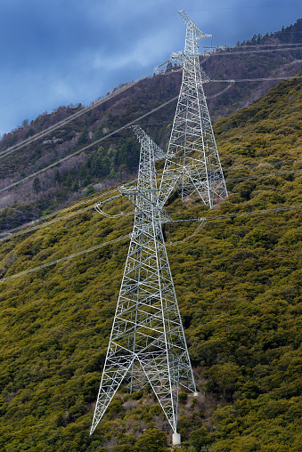 power transmission towers on the mountain ridge