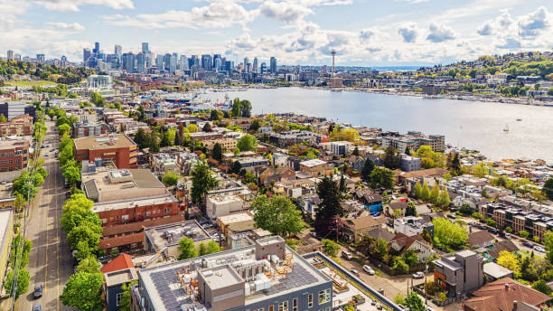 Seattle Eastlake Suburb Aerial View stock photo