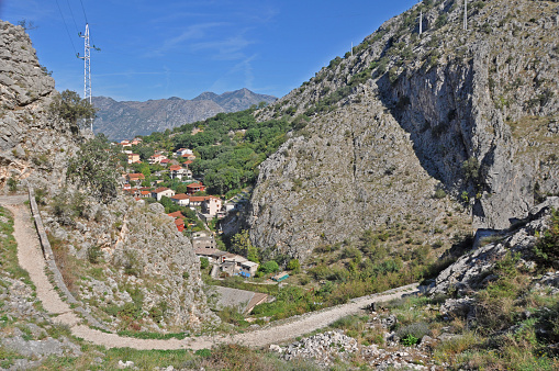 Old road with tight serpentines side of the pass bridging montenegro.
