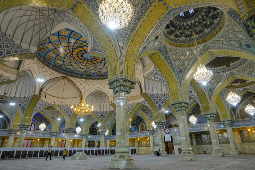 Qom, Iran - April 6, 2024: Interior of the Imam Hasan Askari Mosque in Qom, Iran.