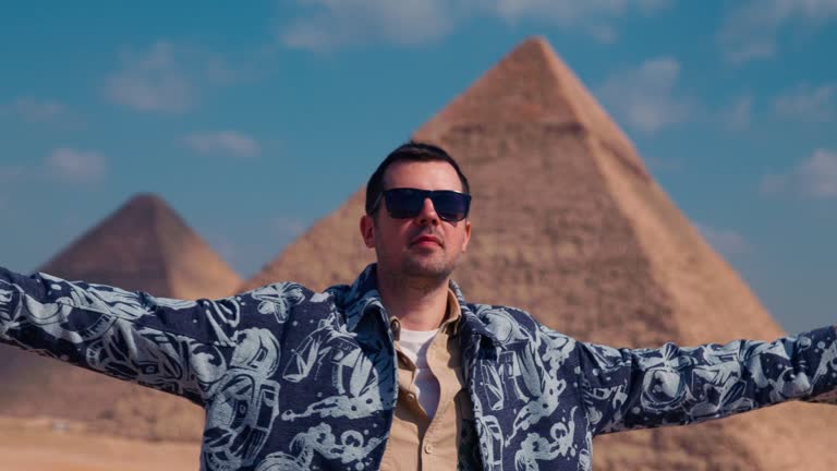 Man travelling the famous Giza Pyramids in Egypt