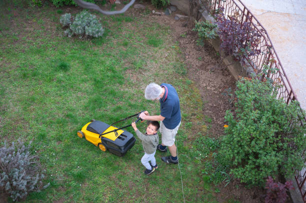 istock Toddler and senior mowing the yard together 2151598376
