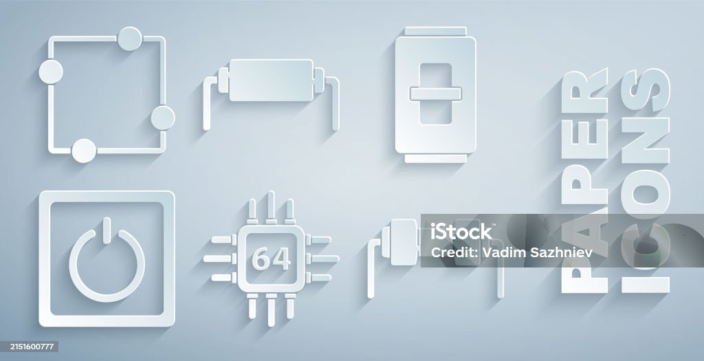 Processor Electricity Icon Set Processor With Microcircuits Cpu Electric Light Switch Resistor ...