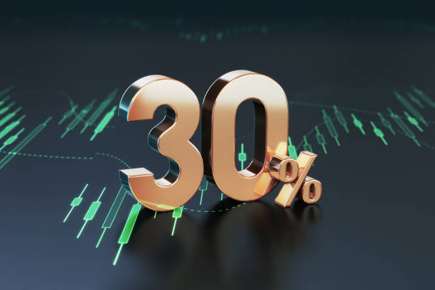 istock 30 Percent Symbol sitting on Business and Financial and Technical Data Chart 2151618303