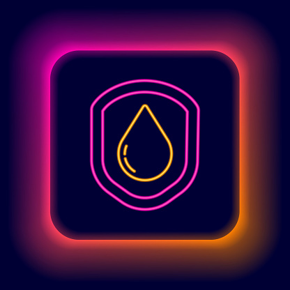 Glowing neon line Waterproof icon isolated on black background. Water resistant or liquid protection concept. Colorful outline concept. Vector.