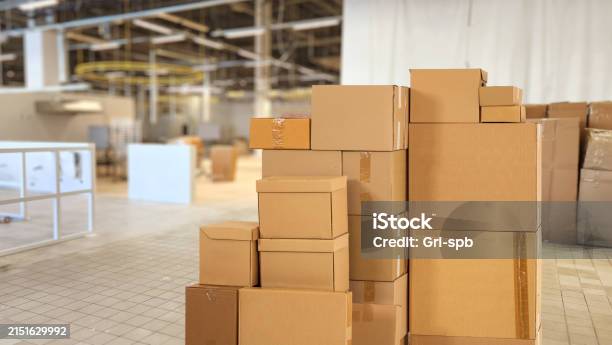 Inside Box Building Cardboard Boxes In Building Under Construction Stack Of Parcels Without ...