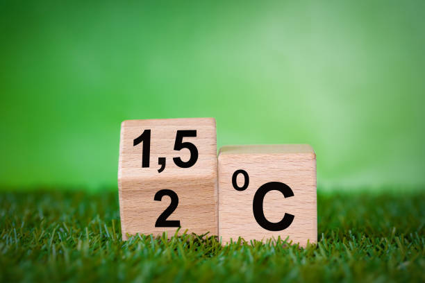 istock Global warming reduction icon. A rotating wooden cube with the symbol 