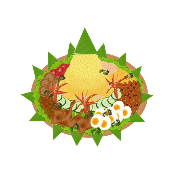 Traditional indonesian food Nasi Tumpeng Vector Illustration Nasi Tumpeng or Tumpeng nasi kuning indonesian traditional shredded chicken stock illustrations