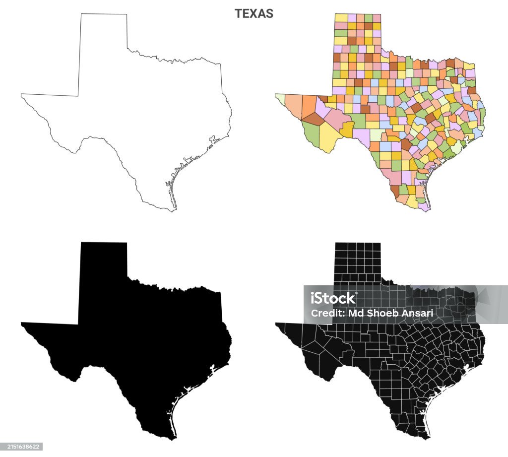 Colorless Texas Map Ilustración de Texas Outline And Solid Map Set Illustration Version y ...
