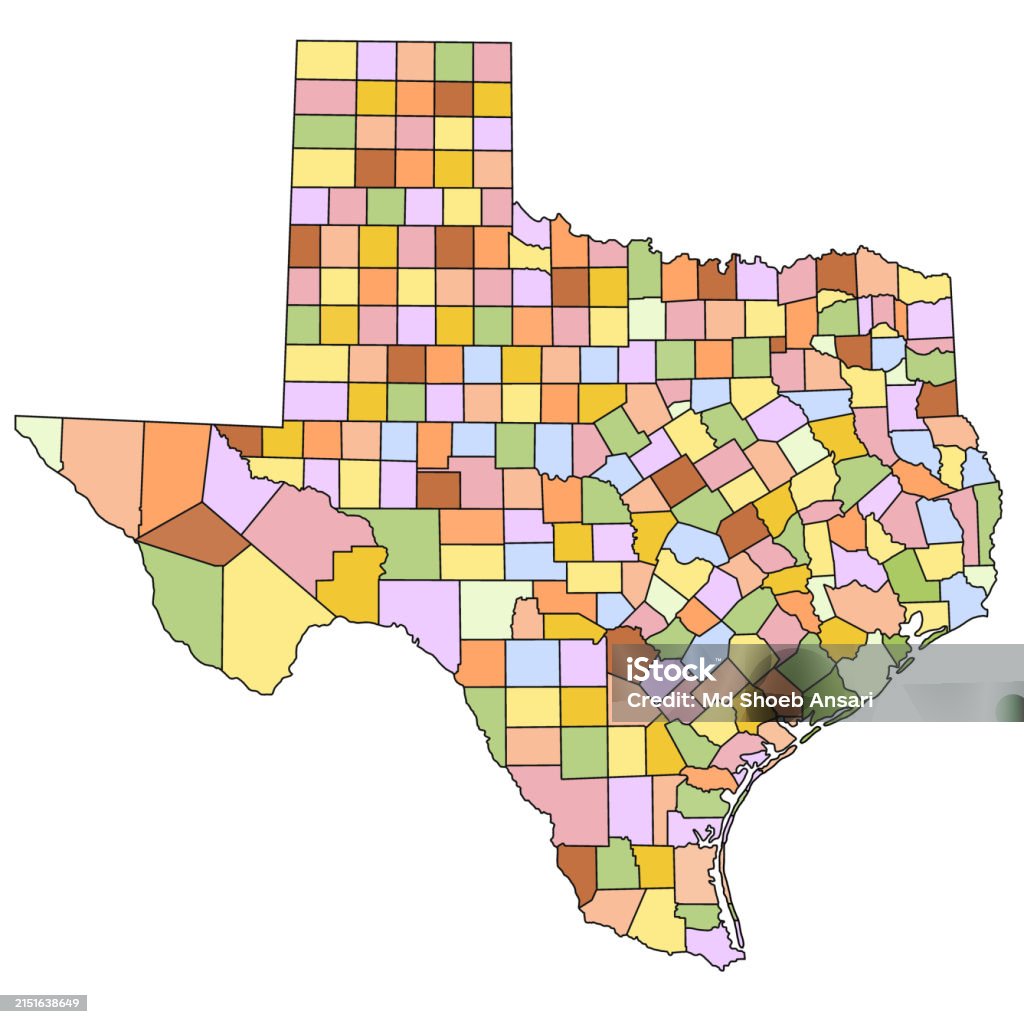 Texas Map Clean Texas Administrative Map Counties Map Of Texas With Different Colours ...