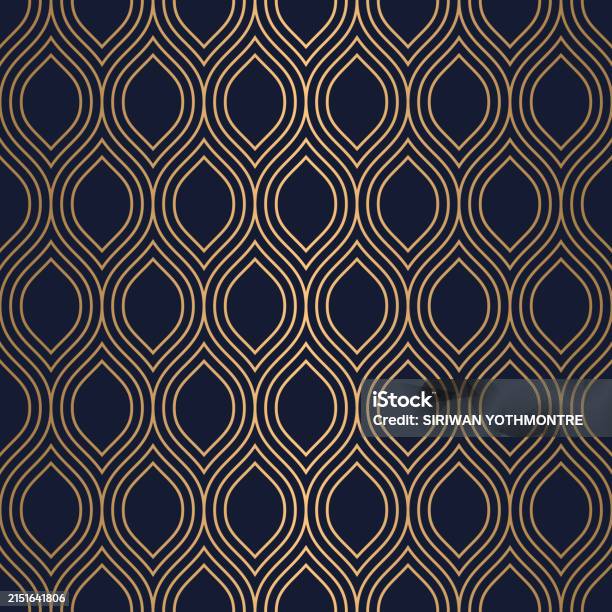 Seamless Ogee Pattern With Gold Line Stock Illustration - Download ...