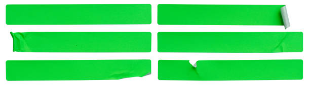 istock A set of fluorescent neon green rectangular paper sticker label isolated on white background. 2151645649