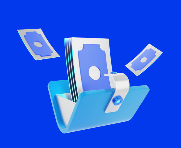 istock Dollar money and wallet with clipping path on blue background 2151645712
