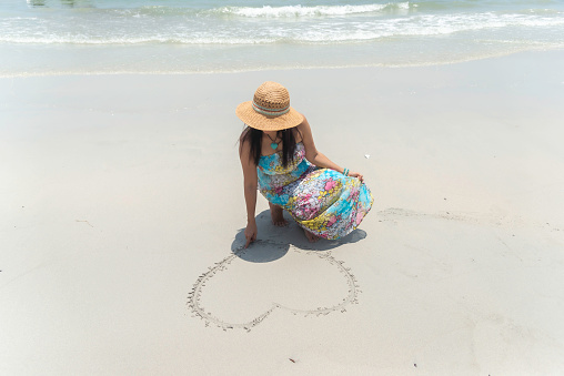 young attractive happy woman by sea beach sunny summer fashion style. Travel summer vacations