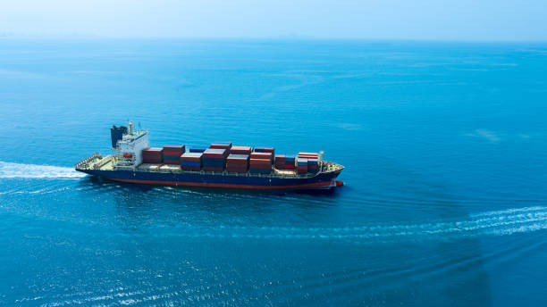 istock Aerial view of the freight shipping transport system cargo ship container. international transportation Export-import business, logistics, transportation industry concepts 2151650904