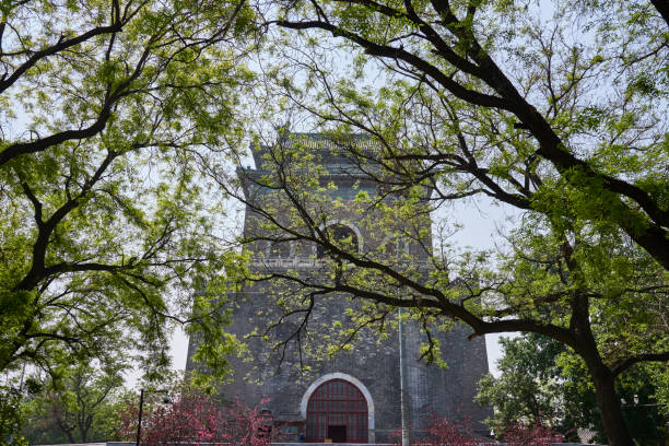 Bell Tower in Beijing, China in spring, famous Beijing landmark built in 1272 during the Yuan dynasty