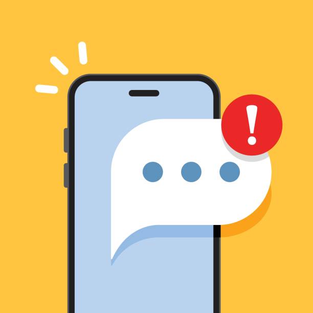 phone notifications icon in flat style. smartphone with new notice vector illustration on isolated background. reminder message sign business concept. - teks ilustrasi stok