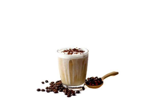 istock Cappuccino ice coffee and coffee beans put on white background ,isolated photo. 2151657983
