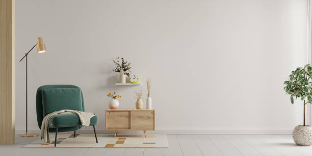 istock Living room style minimal with green armchair on empty white wall background- 3D rendering 2151665425