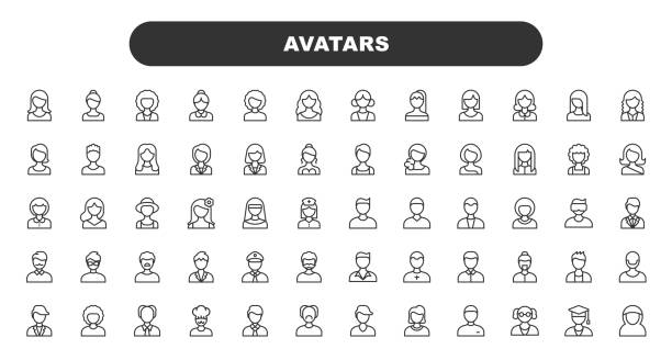 Male and Female Avatars Line Icons. Editable Stroke. Contains such icons as Avatar, Man, Profile, User, Social Media, Human Head, Human Face, Office, People, Old Person, Businessman, Business Person, Mobile App Profile. Male and Female Avatars Line Icons. Avatar, Man, Profile, User, Social Media, Human Head, Human Face, Office, People, Old Person, Businessman, Business Person, Mobile App Profile, Web Page Avatar, Male. avatar stock illustrations