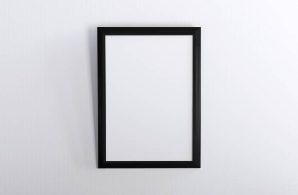 istock Picture frame mockup. Blank painting modern photo frame on white wall 2151667183