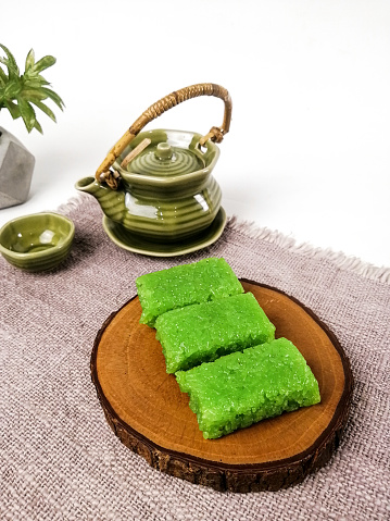 Wajik, traditional Indonesian snack. Made with steamed sticky glutinous rice cooked in palm sugar, coconut milk, and pandan leaves.