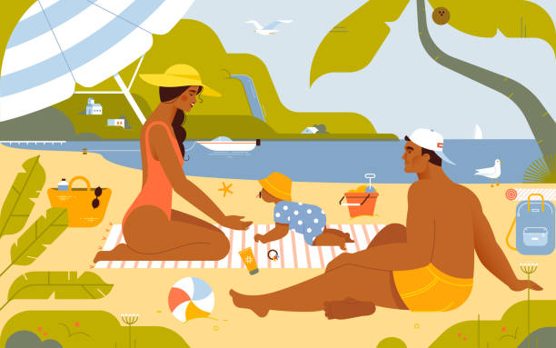 istock Young family with baby on the beach 2151671032