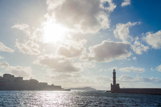 historical lighthouse of Chania on Crete in summer, Greece