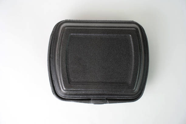 Disposable food container on a white background with copy space. Take Out Food Box or Styrofoam Container