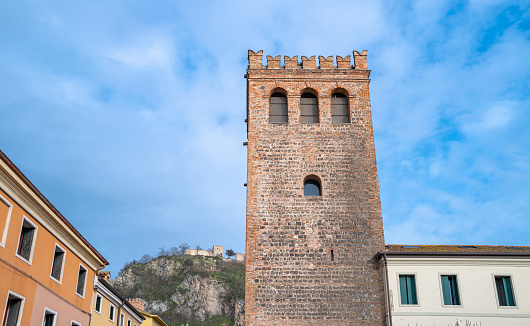 Monselice, Italy, view of the civic tower also known as the clock tower